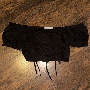 Black Ruched Off-Shoulder Top